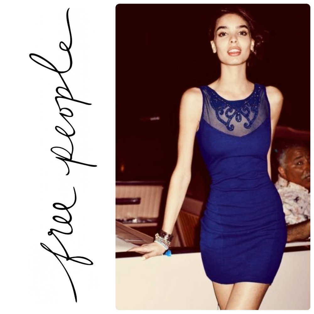 Free People Indigo Beaded Mesh Bodycon Dress